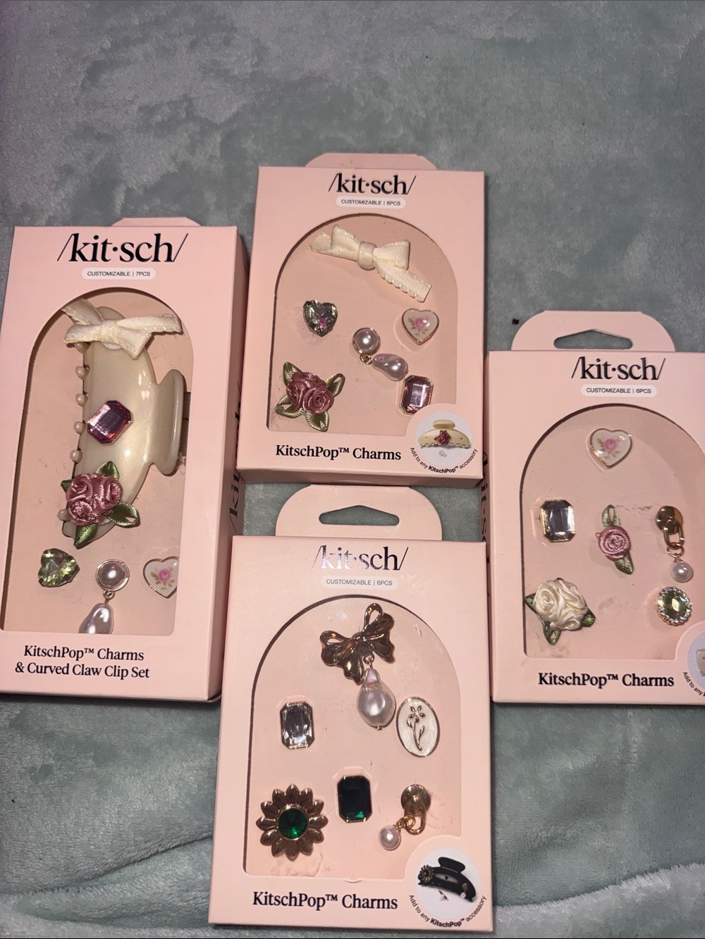 Kitsch Pink and Rose Gold Charm Sets with Pearls & Gems